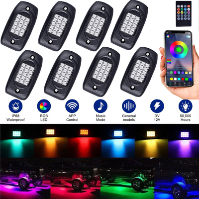 Araba Pratik RGB LED Kaya Işık Kiti, 6000K Renk Değiştiren LED Kaya Işıkları