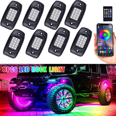 6000K 12VDC Bluetooth Kaya Işıkları, Plastik LED RGB Pod Işıkları
