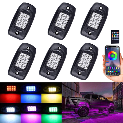 6 Pod Kamyon RGB LED Kaya Işıkları, Çok Renkli RGB Kaya Işık Kiti